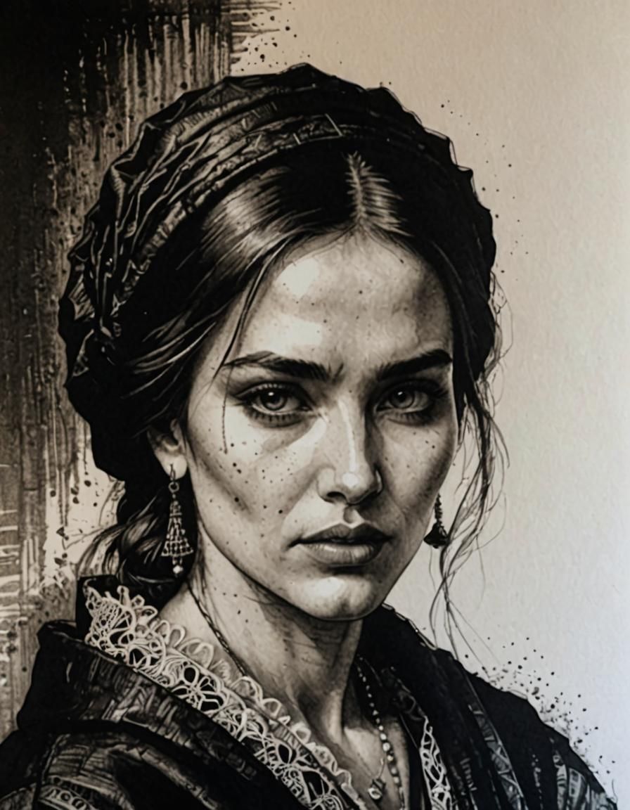 Detailed Ink Portrait of a Young Woman