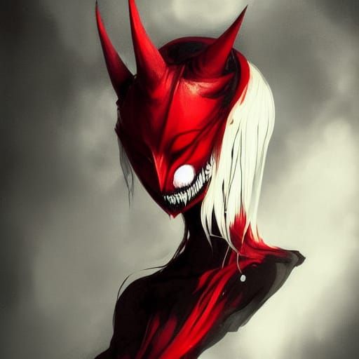 Black Demon in Red Hood, Hyperdetailed Digital Portrait