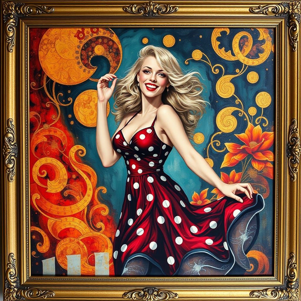 Glamorous Pin-Up Goddess in a Golden Frame