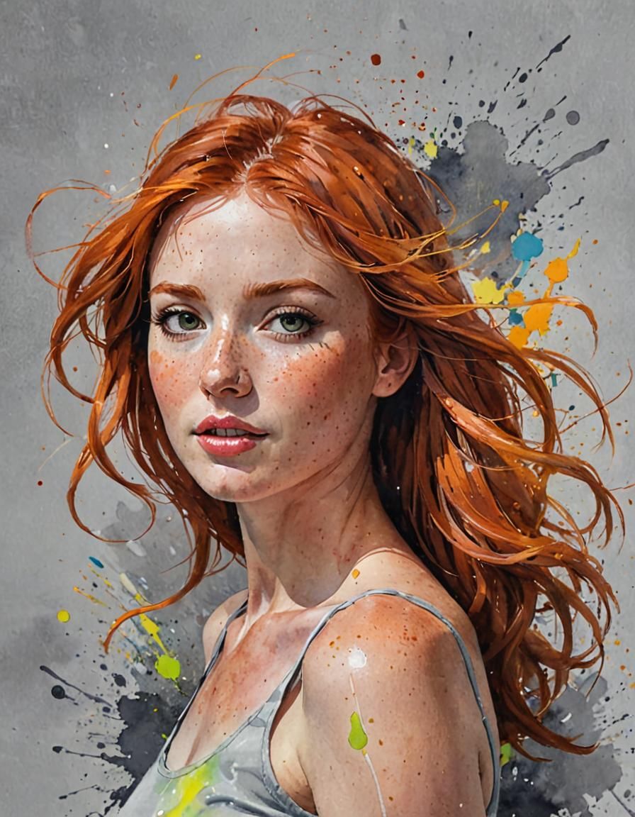 Expressive Watercolor Portrait of a Freckled Redhead