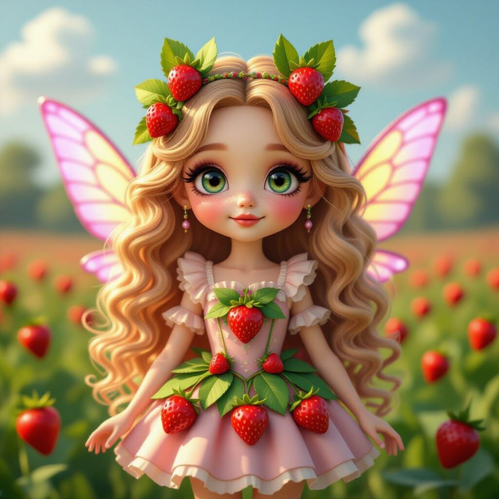 Strawberry Meadow Fairy with Crystal Wings in Ultra HD