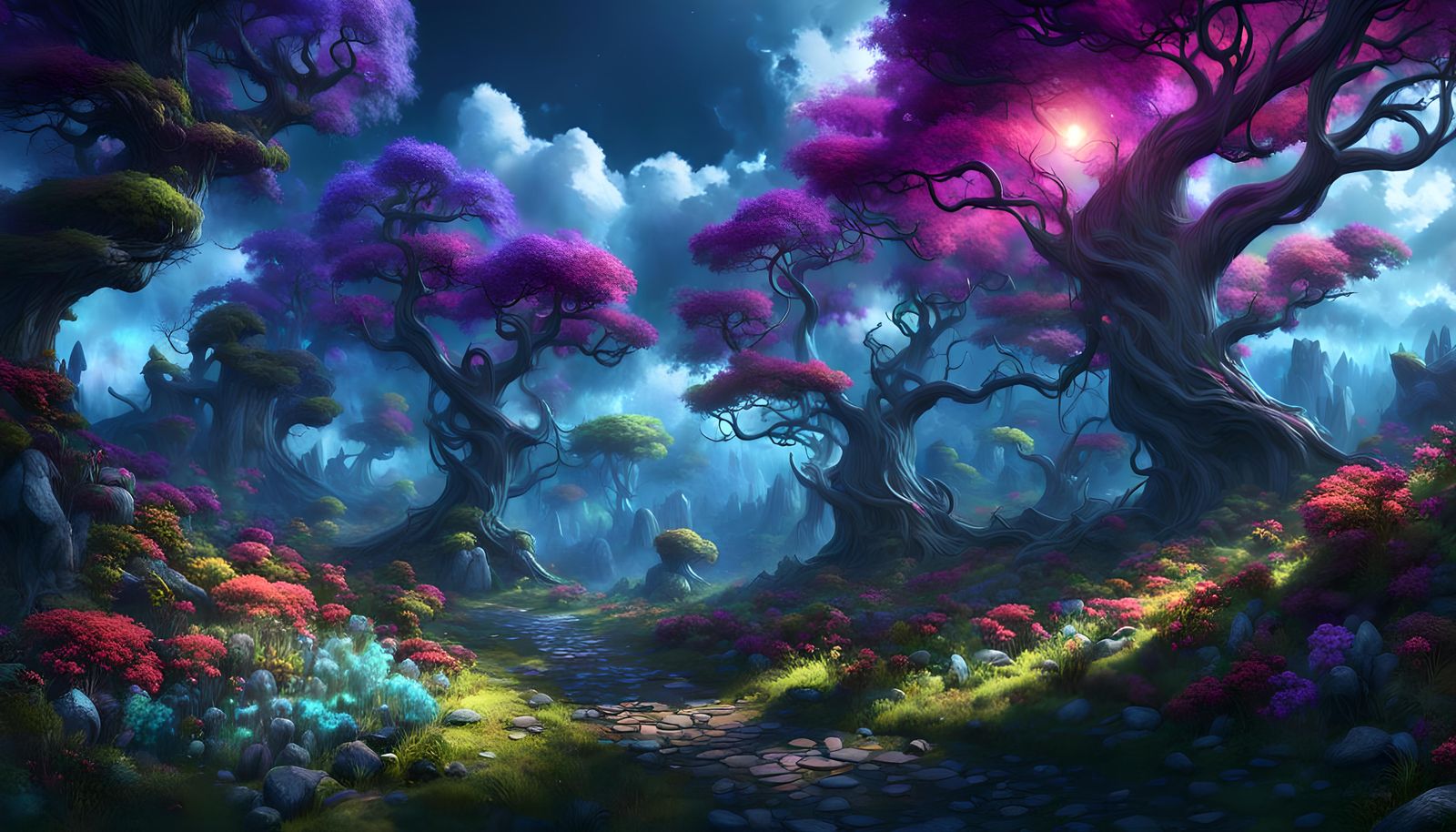 Colorful Enchanted Forest with Singing Clouds