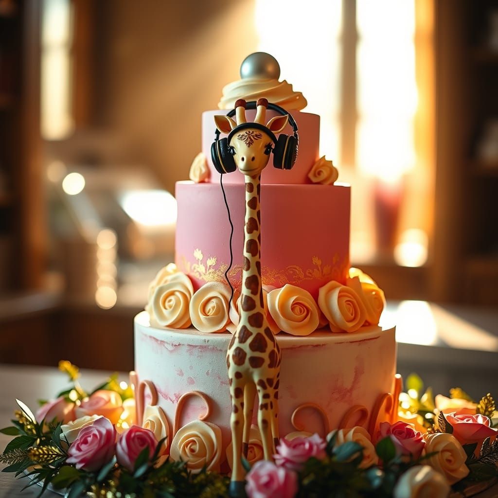 Whimsical Giraffe Cake with Edible Gold Leaf and Pearl