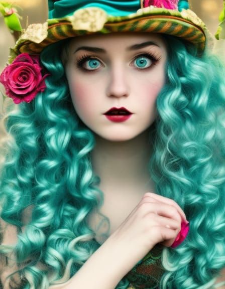 Alice in Wonderland Steampunk Teenager in Rose Garden