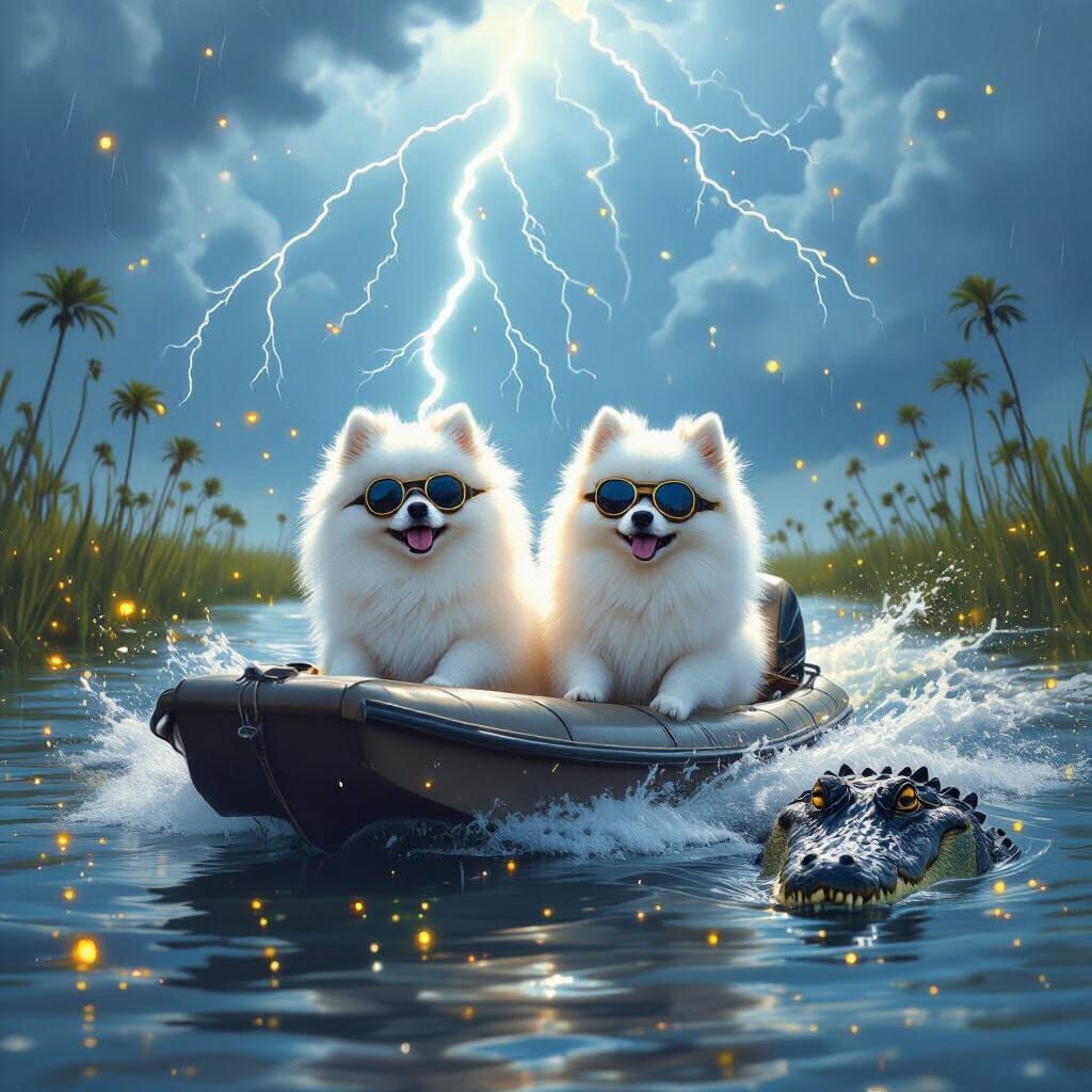 Pomeranians Ride Airboat Through Everglades Gator Storm