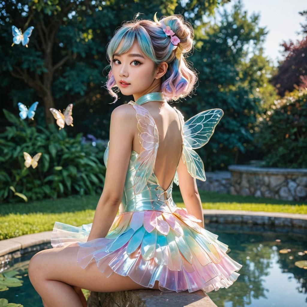 Opalescent Fairy in Anime Style Forest