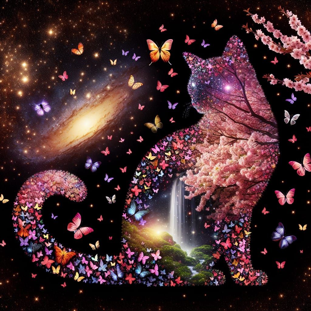 Butterfly Cat: A Double Exposure Galaxy Dream