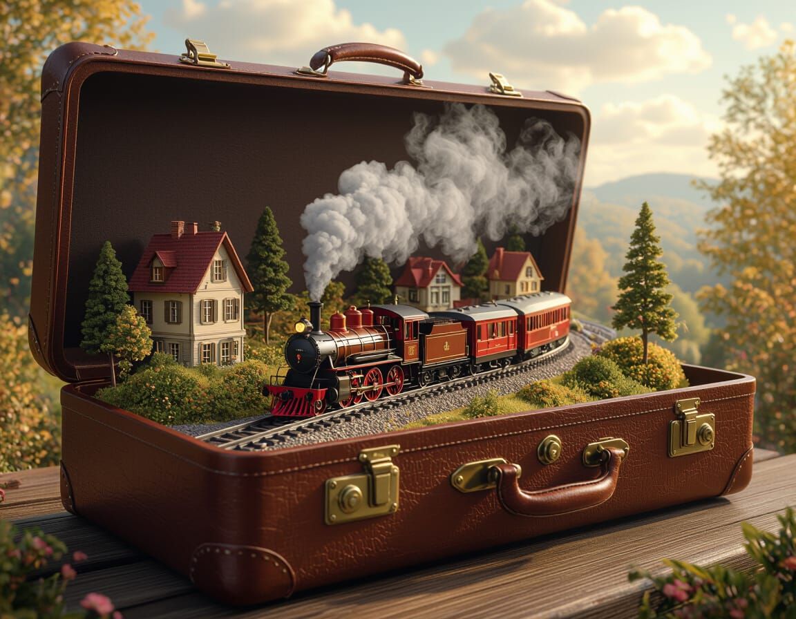 Miniature Train Adventure Inside a Leather Suitcase