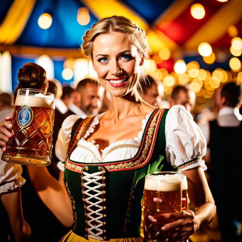 Oktoberfest Woman Carrying Beer: Photojournalism