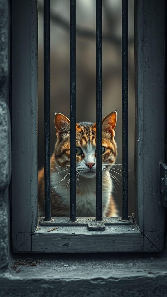 Cozy Cat Trapped in a Window Cell