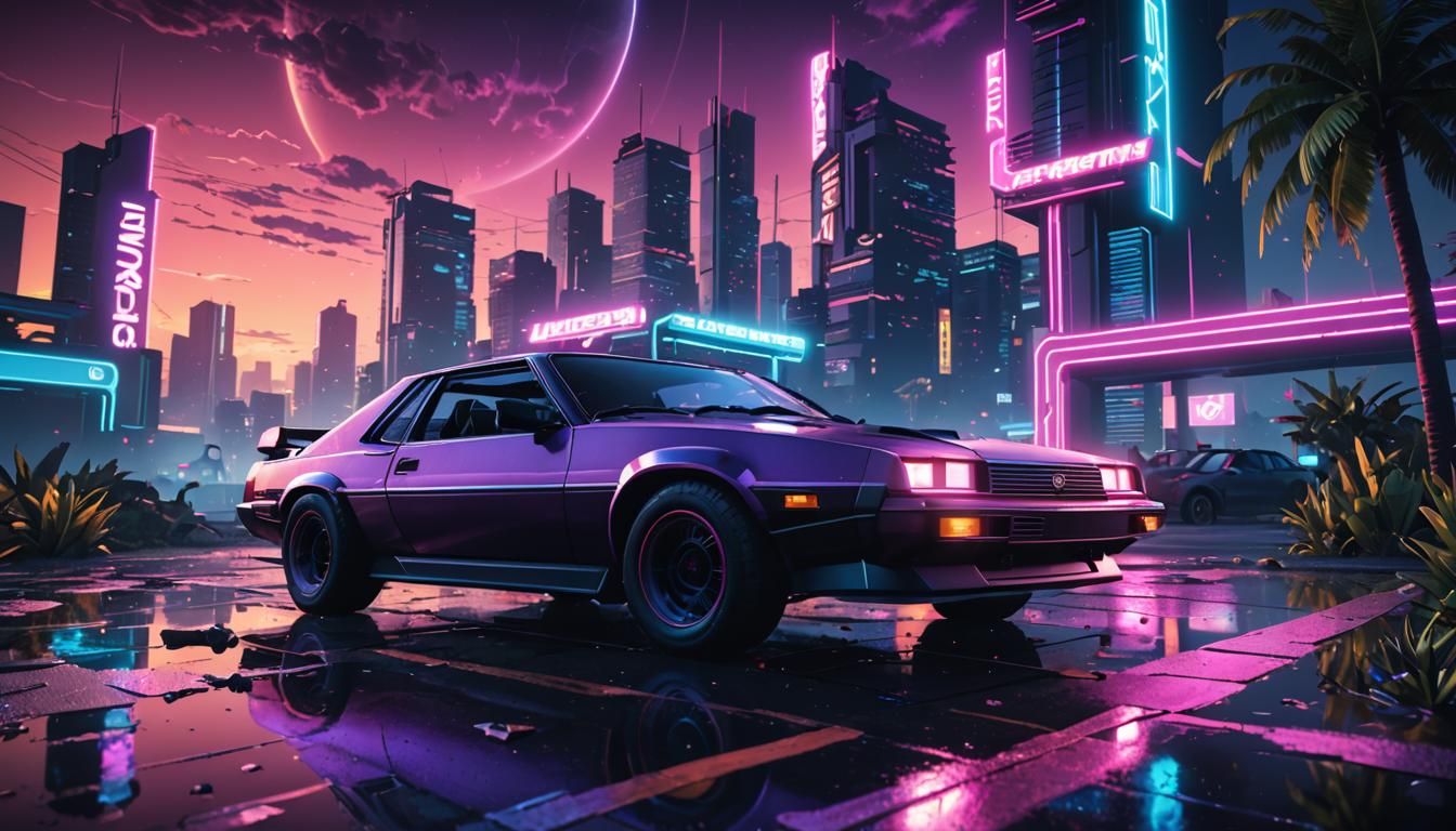 Retrowave Wallpaper in 3D Game Cinematic Style