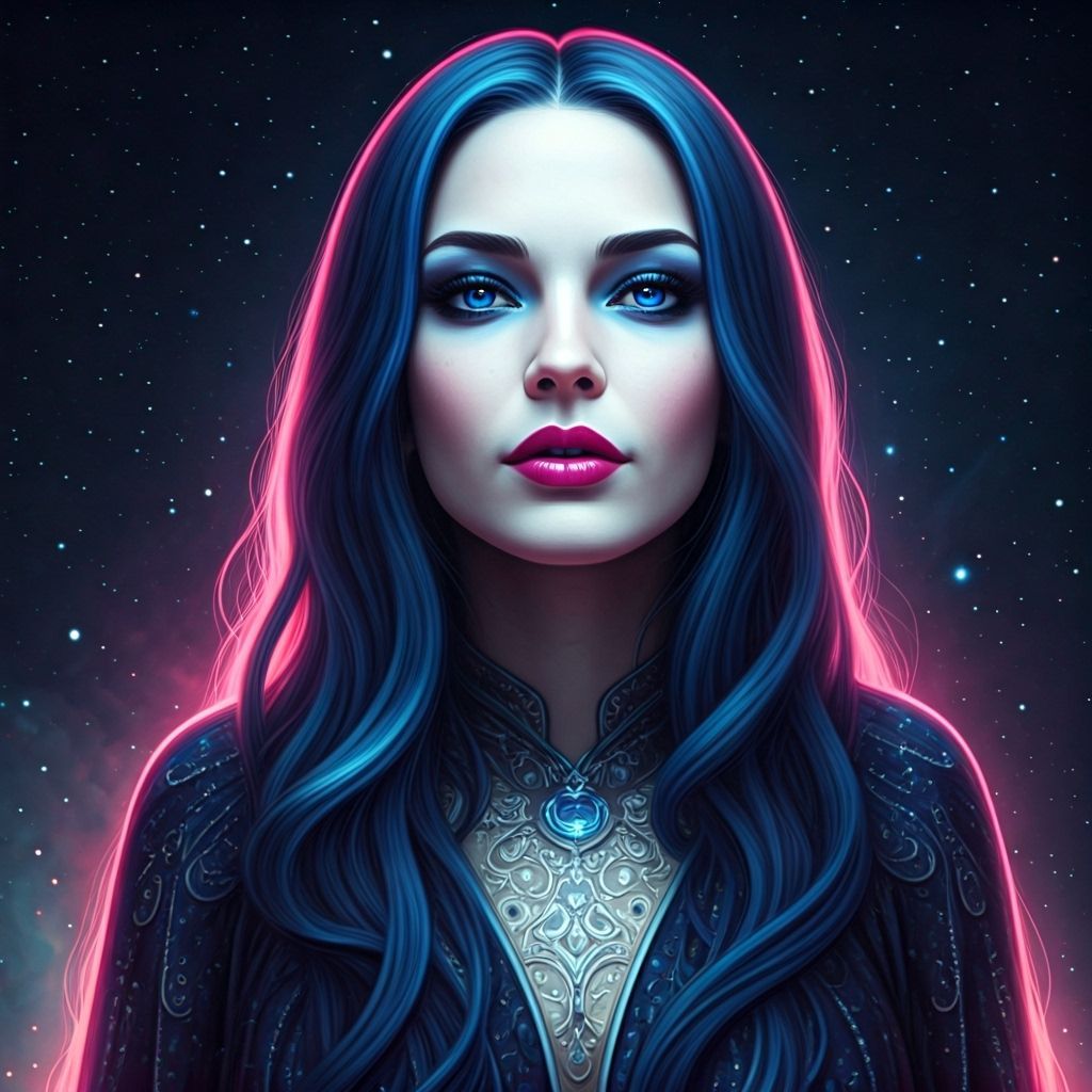 Cosmic Noir Femme Fatale Overlooking Nebula