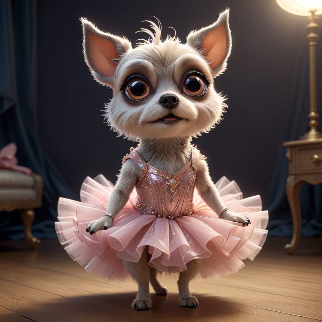 Hyper-Realistic Ballerina Toto Dog 3D Illustration