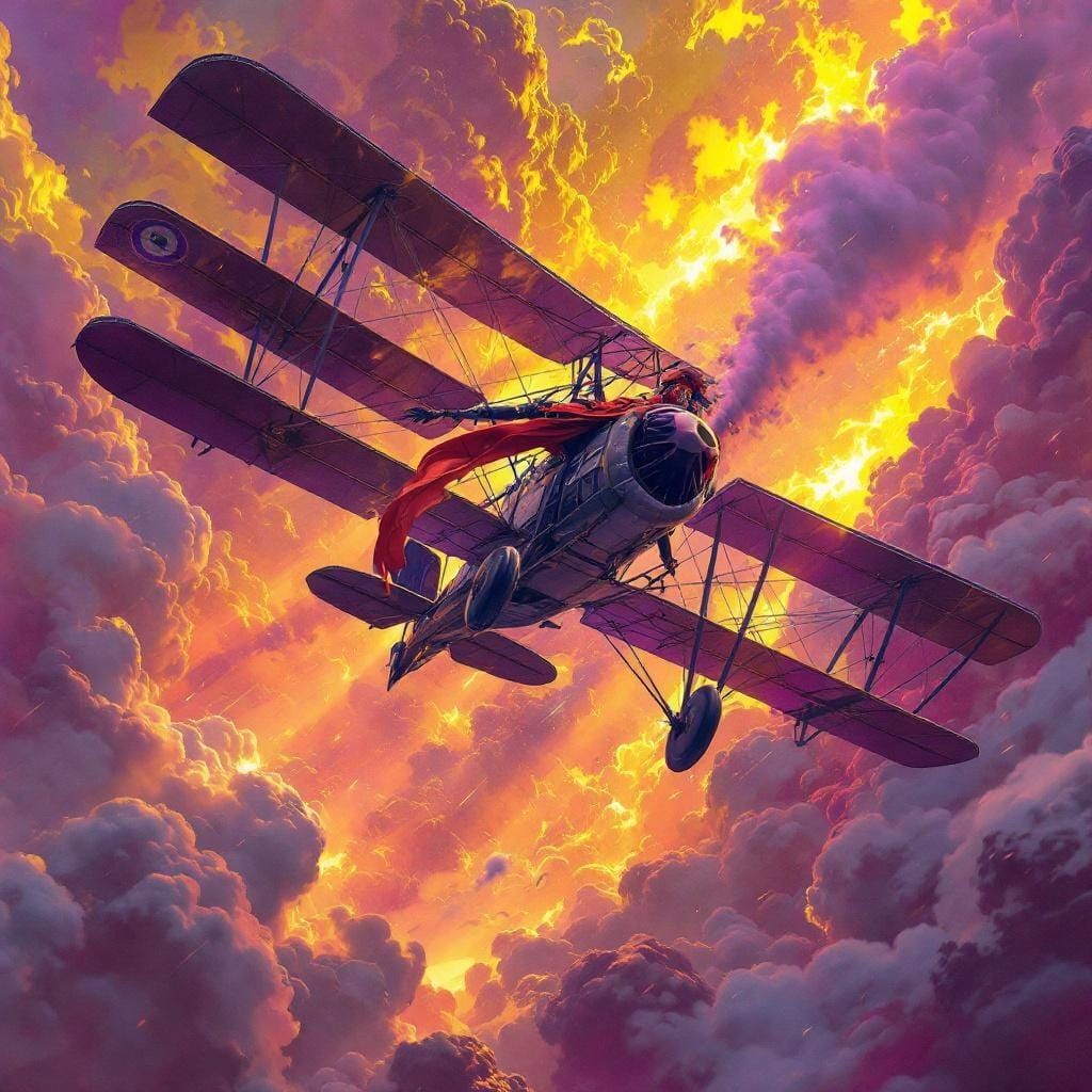 The Red Baron Soaring in Art Nouveau Style