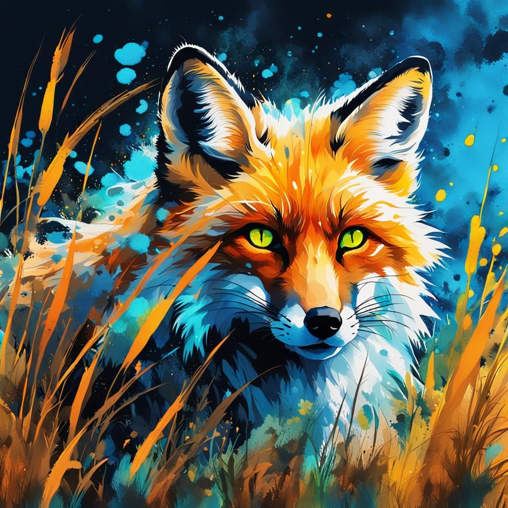 Vibrant Ink Art Portrait of a Fox