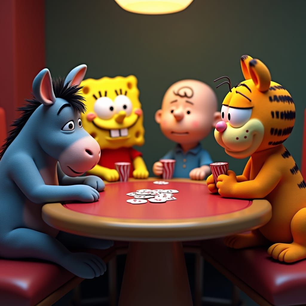 Cartoon Icons Play Poker: A 3D Render