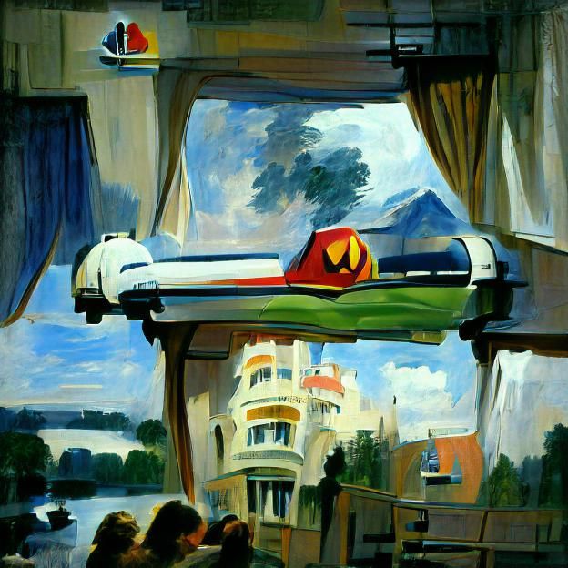 Disneyland Monorail in Edward Hopper Style