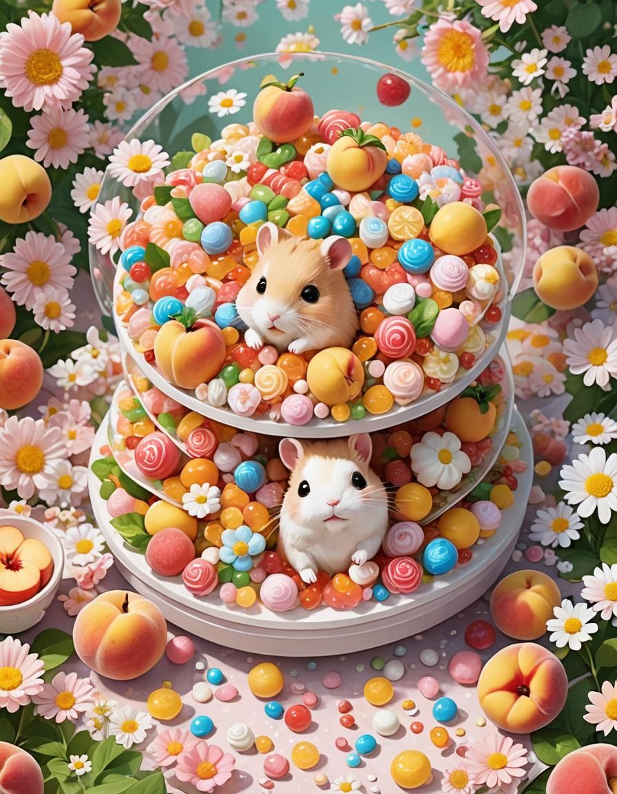 Cute Japanese-Style Anime Hamster in a Sweet Candy Garden