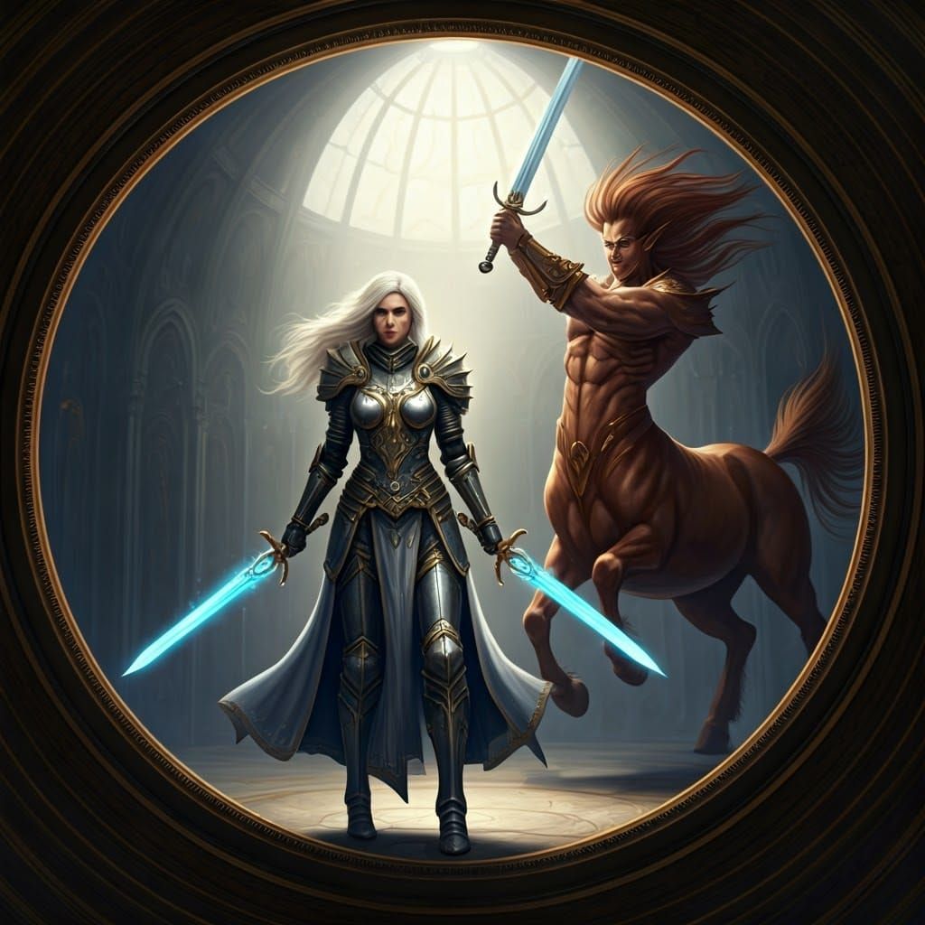 Paladin Duel with Centaur in Fantasy Arena
