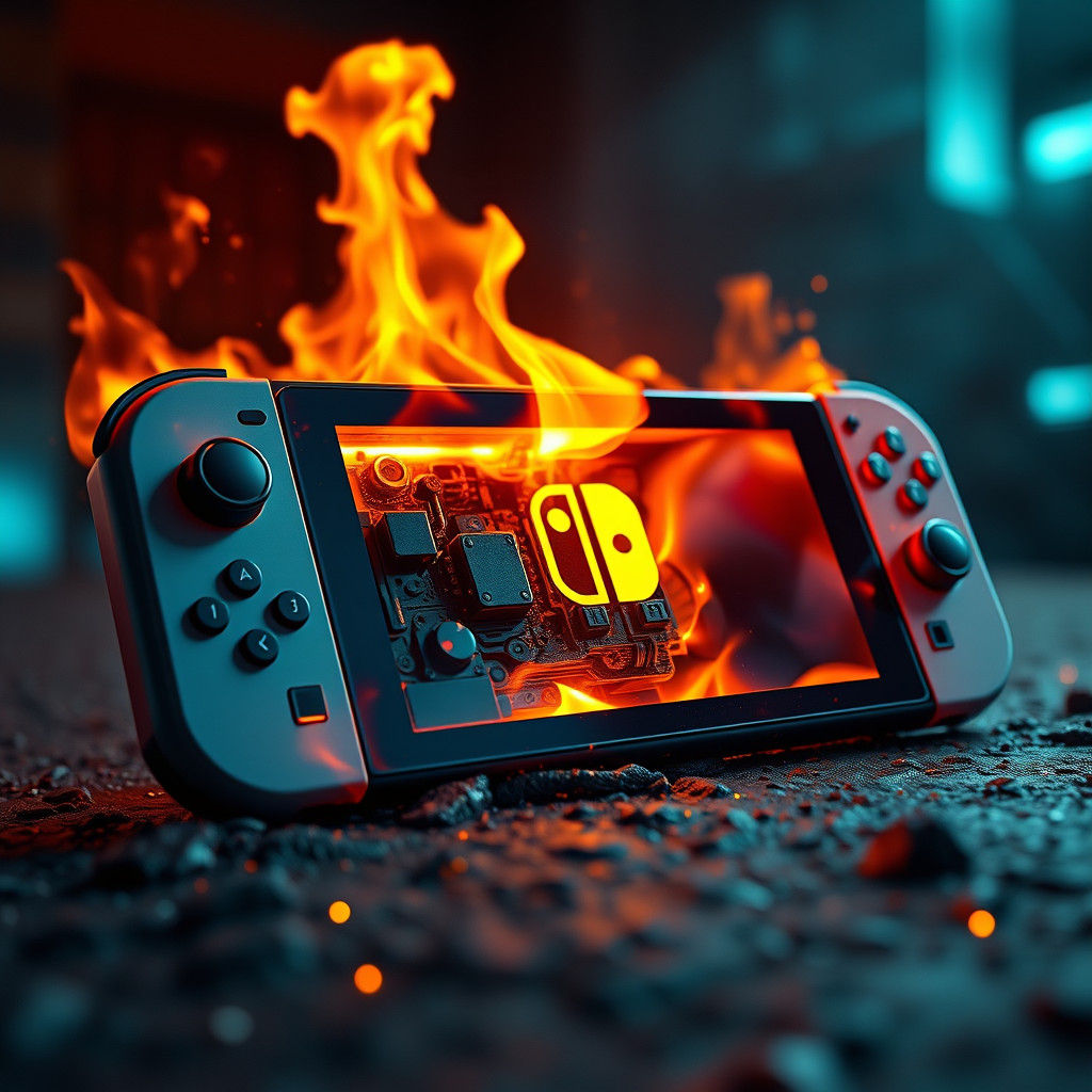 Nintendo Switch Engulfed in Flames: Cinematic Sci-Fi
