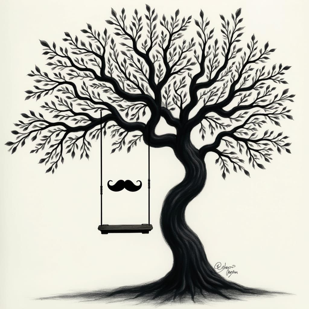 Surreal Tree of Feathers in Dark Ink Style, Inspired by Tim ...