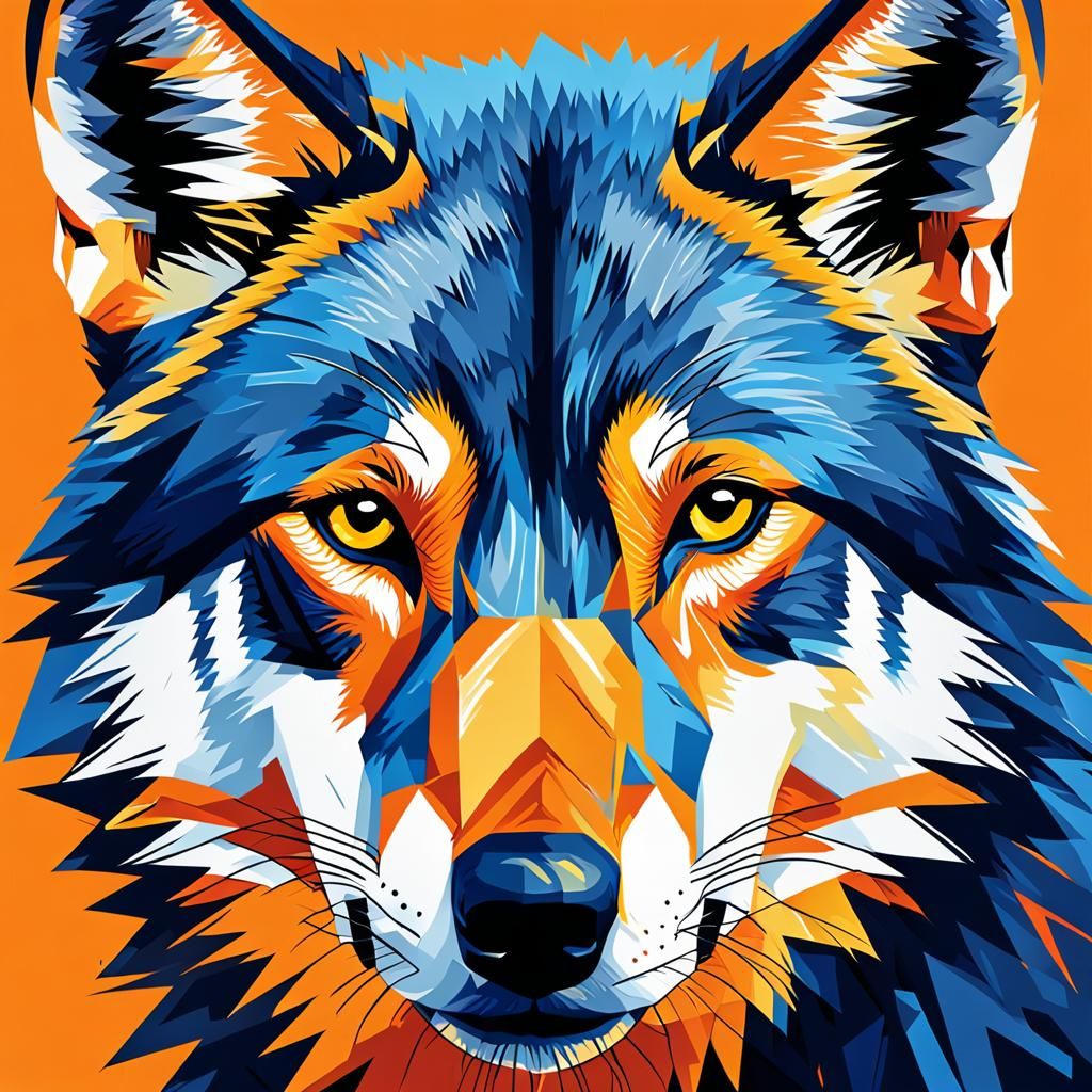 Minimalist Wolf Portrait in Pop Art Style