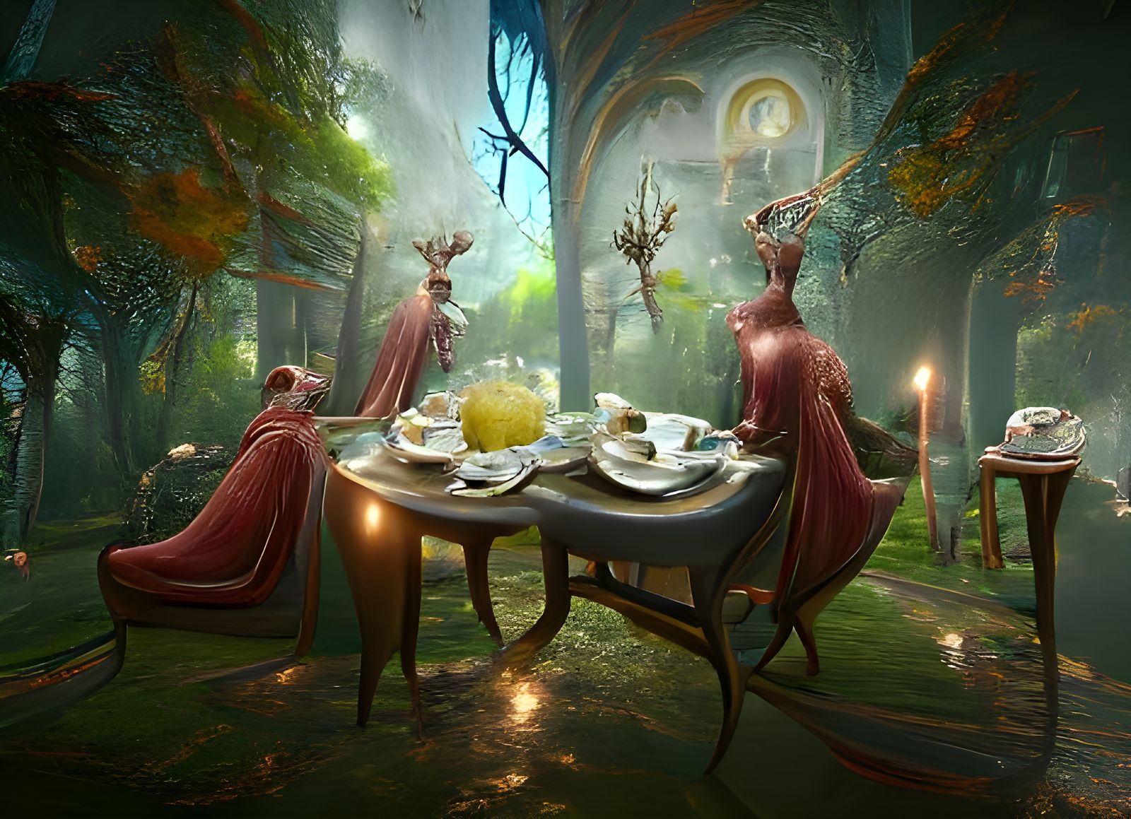 Autumn Forest Fantasy Teatime in Surreal Style