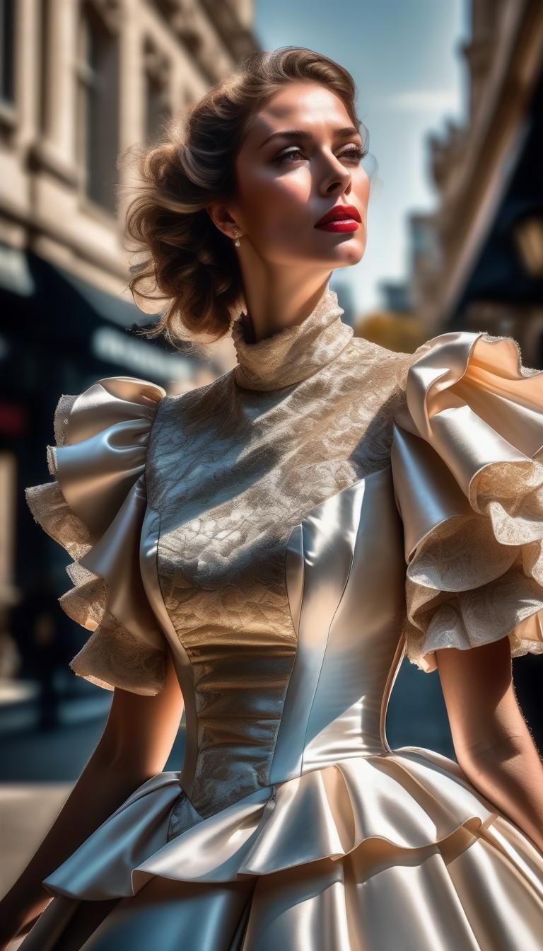 Woman in Extravagant Satin Gown