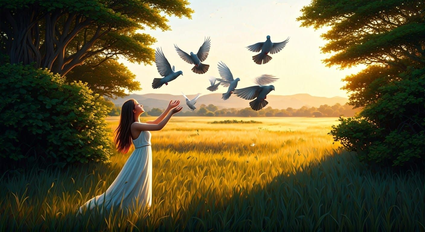 Serene Savannah Sunrise: Doves in Dreamy Realism