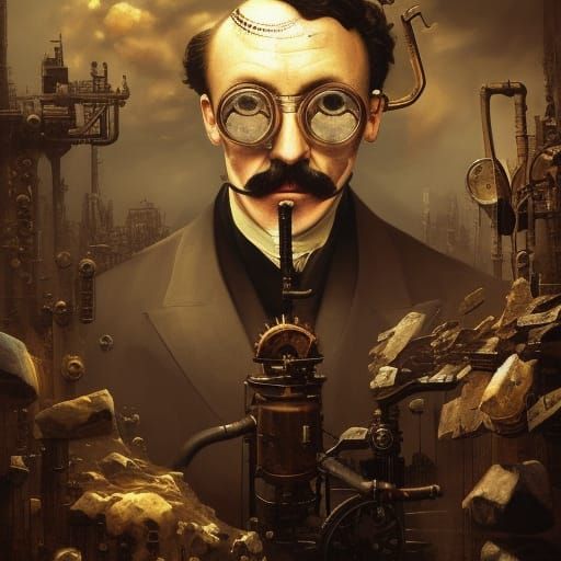 Max Planck Theory: Surreal Steampunk Oil Painting