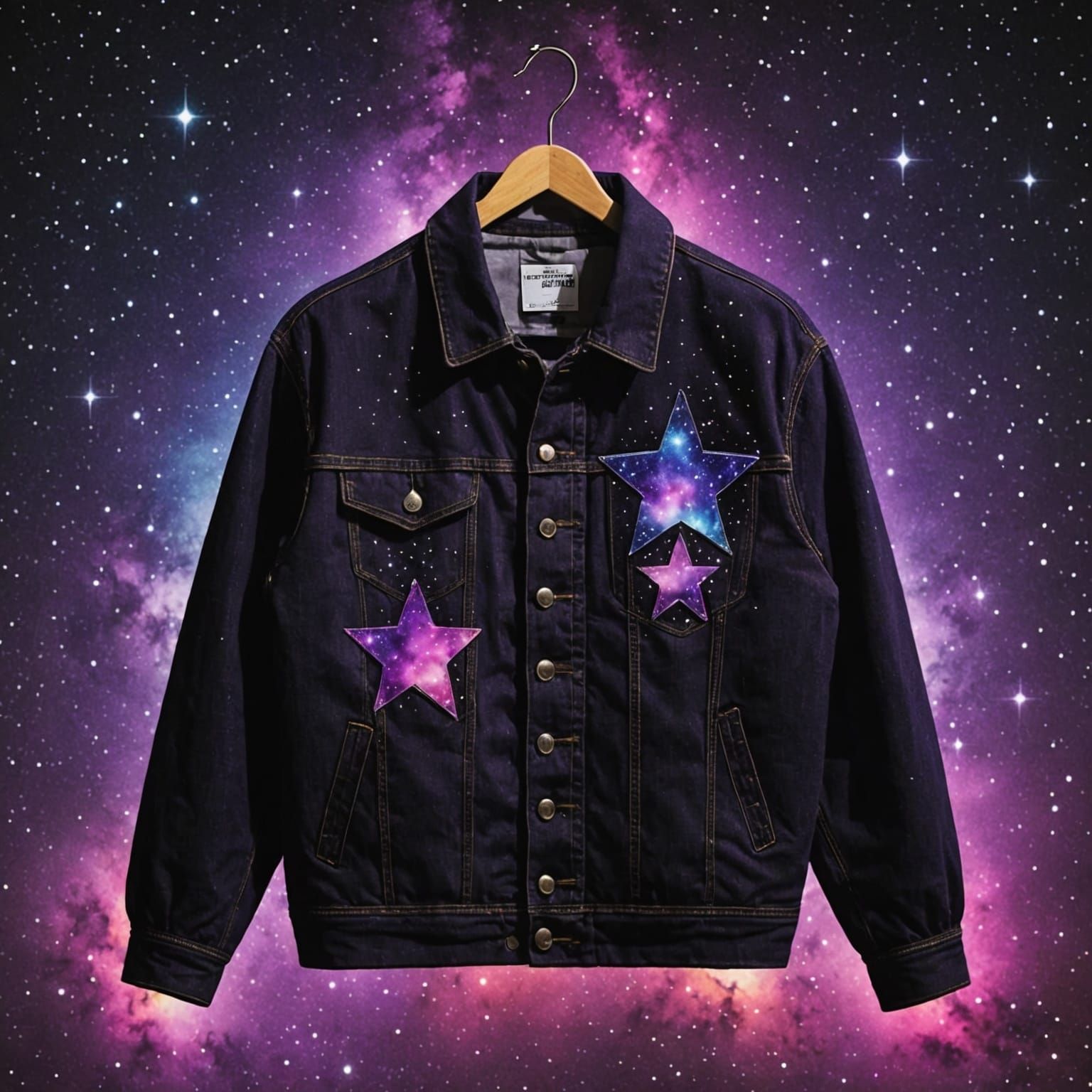 Starry Night Sky Denim Jacket in a Glowing, Nostalgic Light