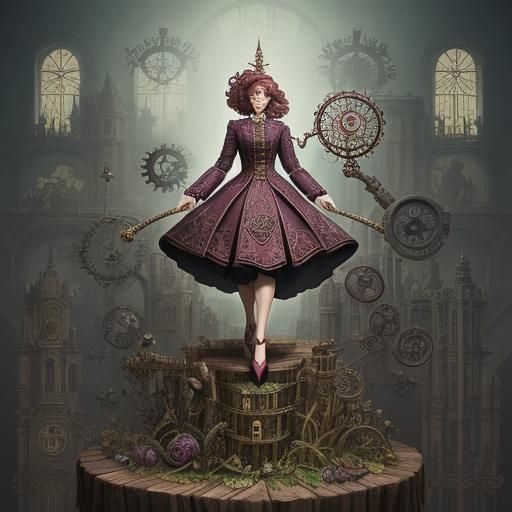 Woman in Steampunk Setting with Victorian Flair