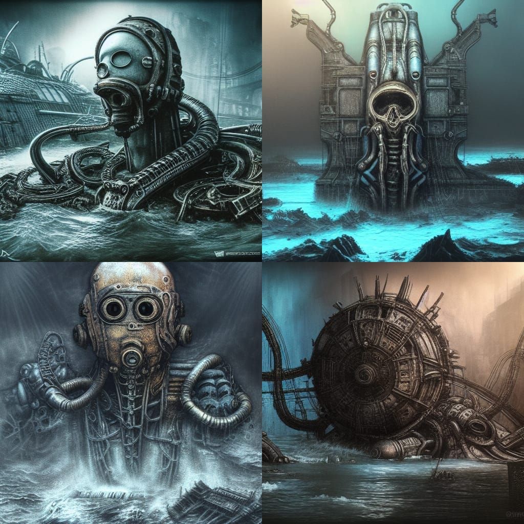 Post-Apocalyptic Diver in Giger-esque Water World