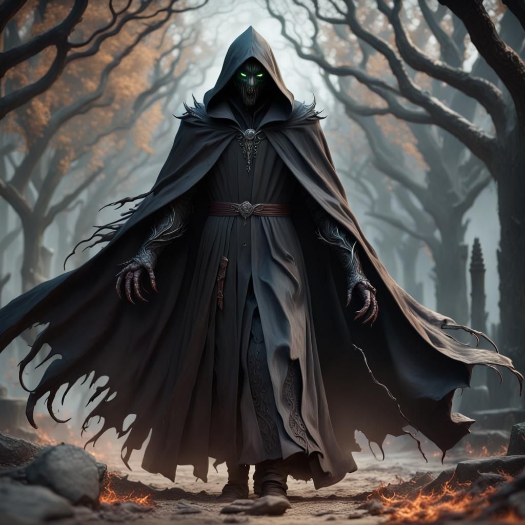 Demonic Shadow Figure in Black Cloak