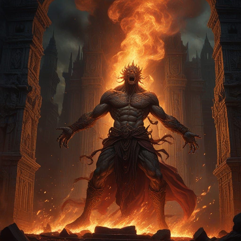 Majestic Fire Djinn Unleashes Terror in Dark Fantasy