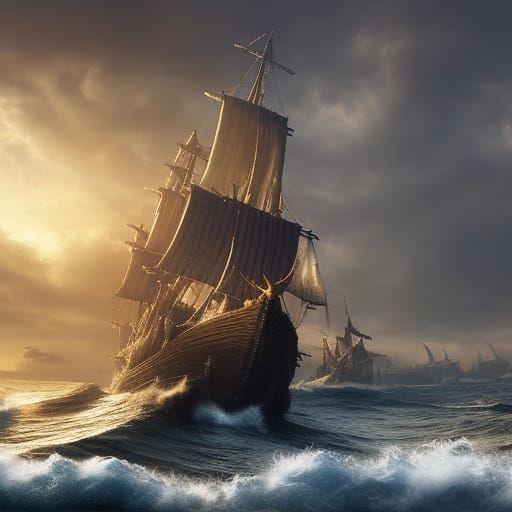 Epic Viking Longship on the Ocean
