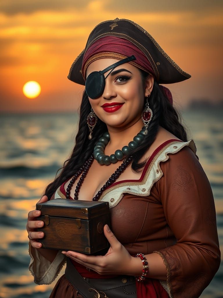 Egyptian Pirate Woman with Treasure on Shore