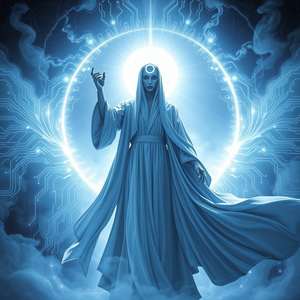 Silver Mystic Emerge from Glowing Portal in Cyberpunk Dreams...