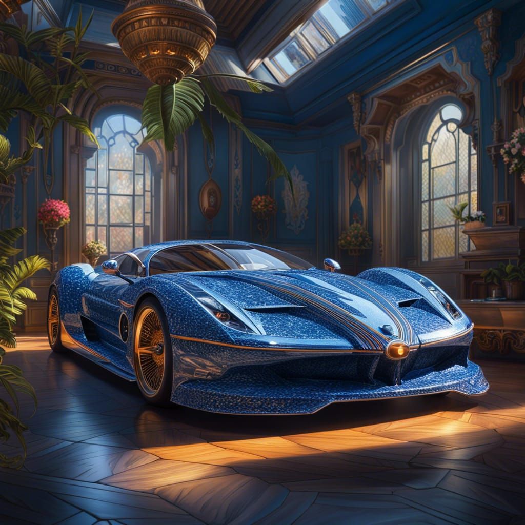 Fantastic Denim Car in Maximalist Style