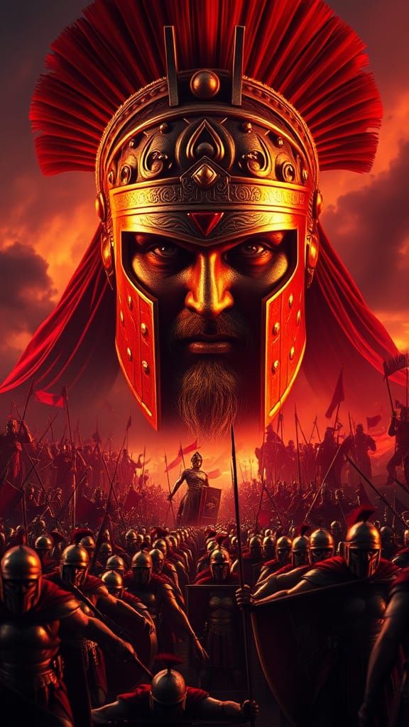 Regal King Xerxes Dominates Battle of Thermopylae