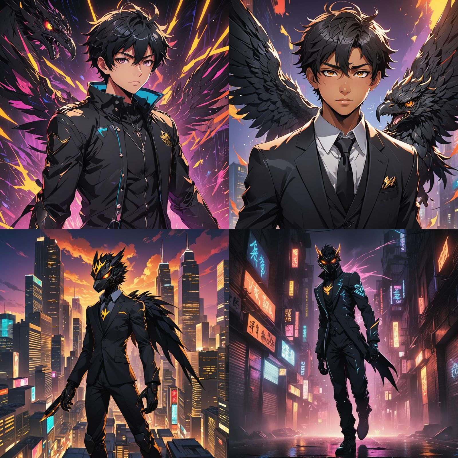 Teenage Boy in Griffin Suit: Anime-Style Cel-Shaded Art