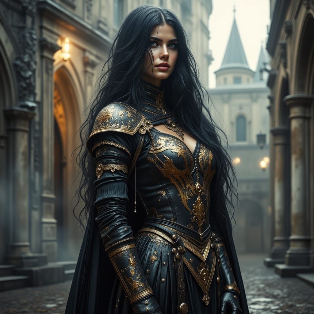Medieval Female Soldier in Dark Fantasy Style