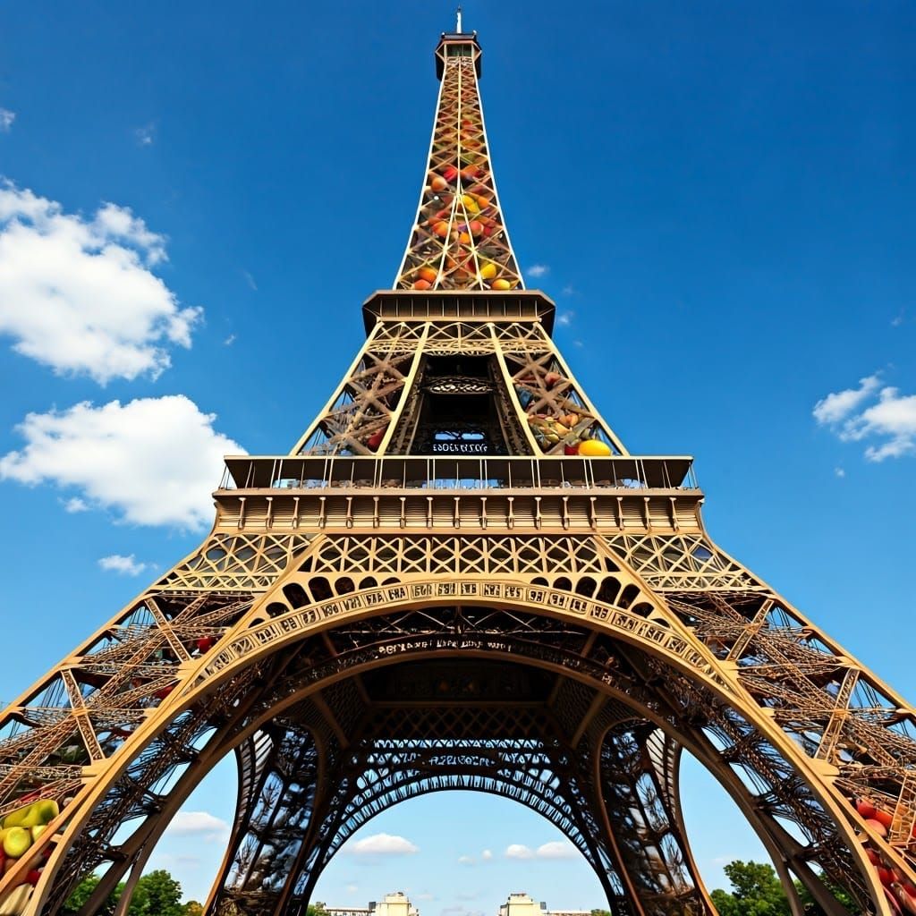 Eiffel Tower Made of Fruit in Hyper-Realistic Style