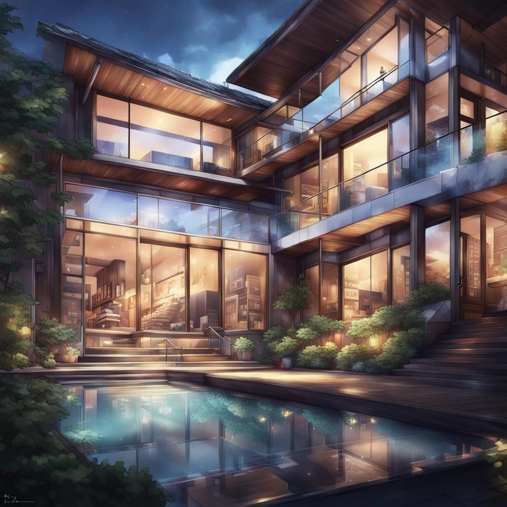 Modern Luxury Home in Anime Key Visual Style