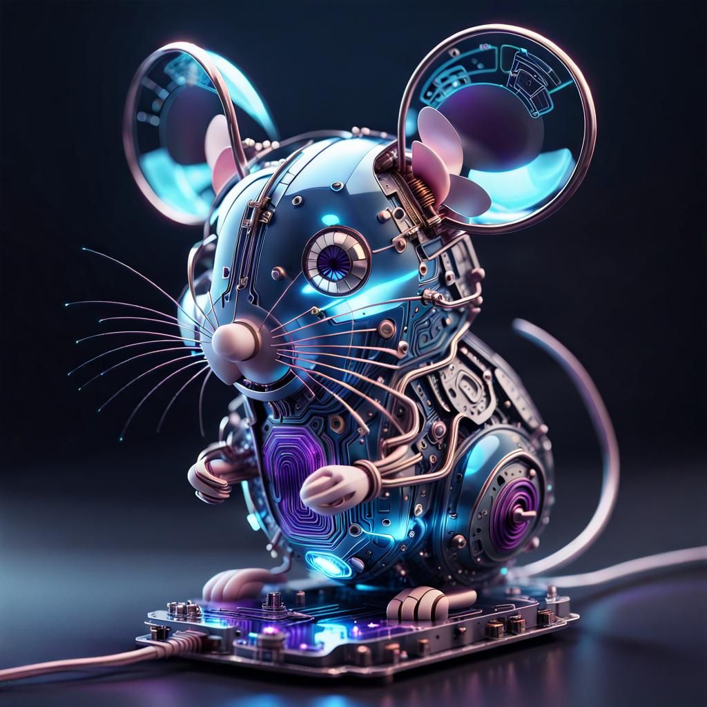 Steampunk Circuit Board Mouse with Blue Glow