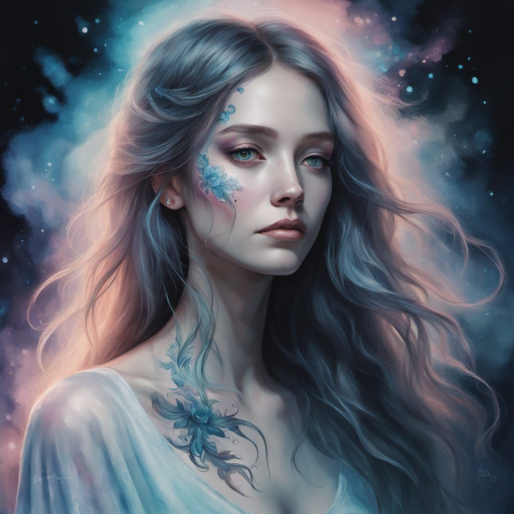 Bioluminescent Woman: Dreamlike Watercolor Portrait