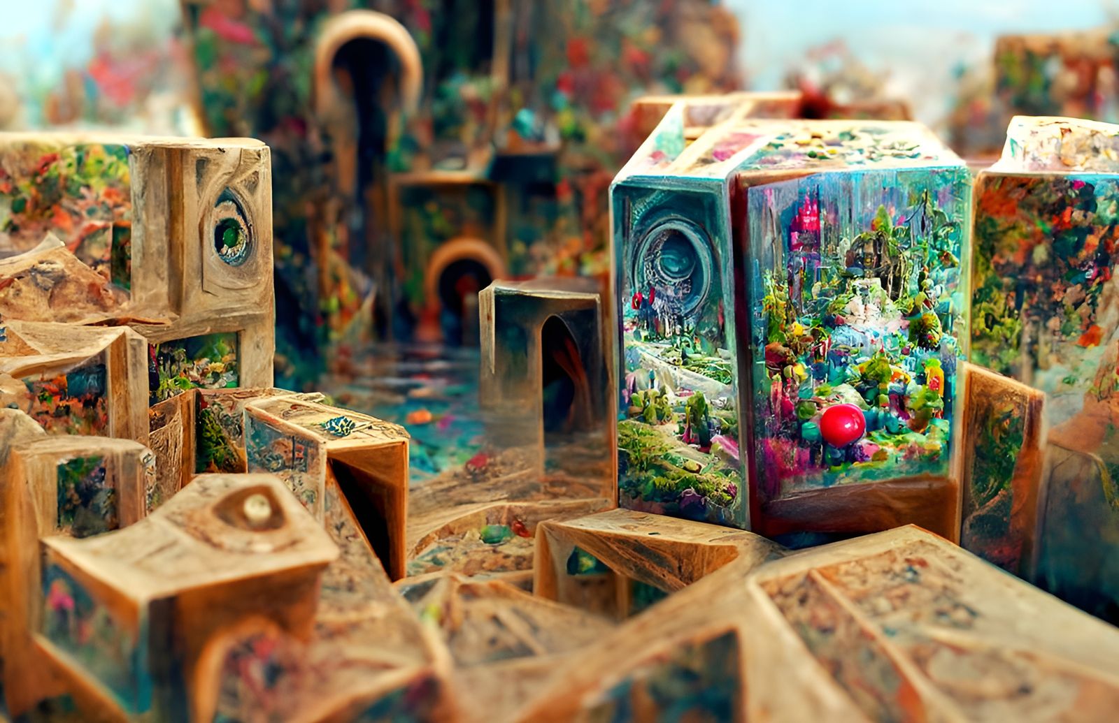 Surreal Wonderland Labyrinth with Toy Blocks