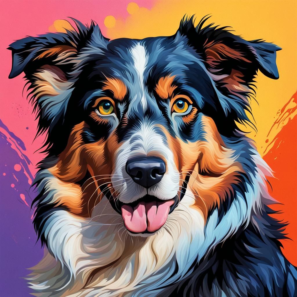 Hyperrealistic Australian Shepherd Dog in Splash Art Style