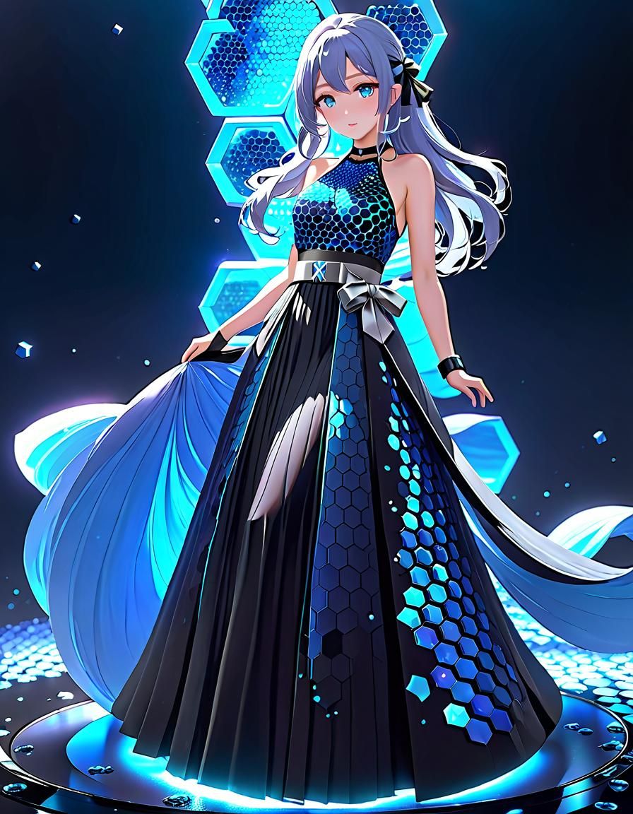 Honeycomb Dress in Flowing 3D Anime Art