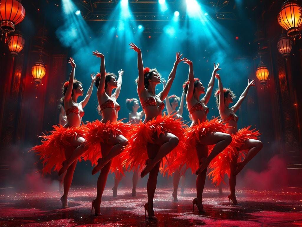 Synchronized Showgirl Dancers in Cabaret Style